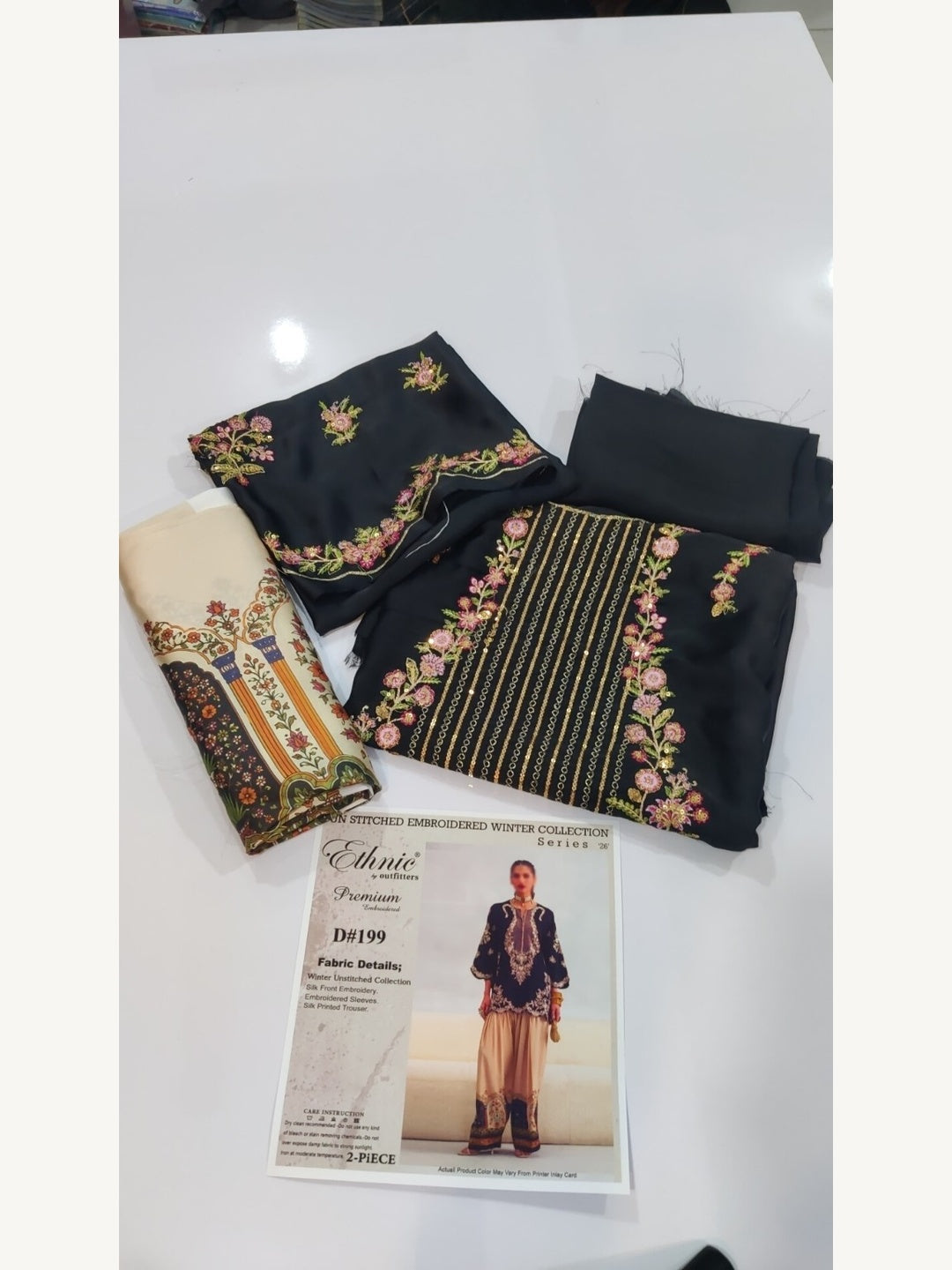 Ethnic Replica Embroidered Silk 2PC-black