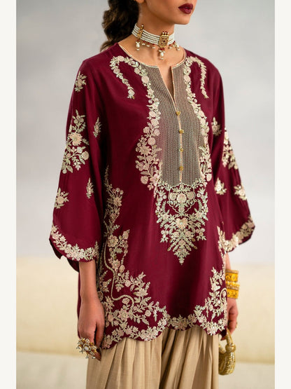 Ethnic Replica Embroidered Silk 2PC-Red