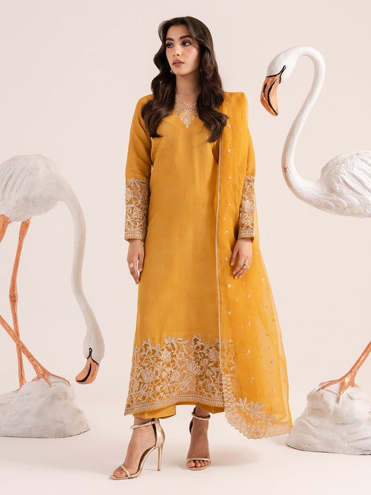Izel Pret Embroidered Chiffon 3 Piece Suit Honey Dew
