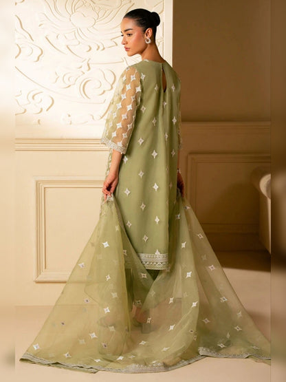 Cross Stitch Replica organza suit back view with dupatta drape
