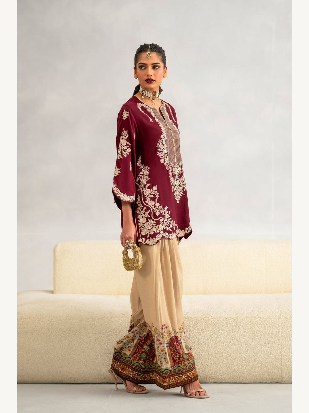 Ethnic Replica Embroidered Silk 2PC-Red