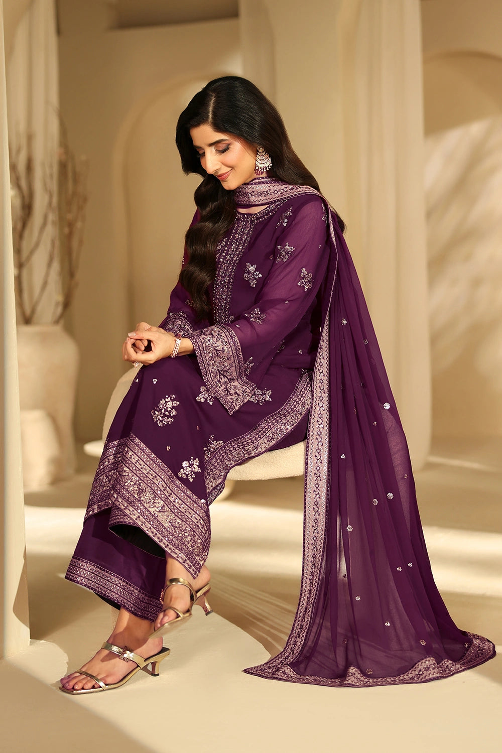 3 Piece Unstitched Embroidered Chiffon Suit