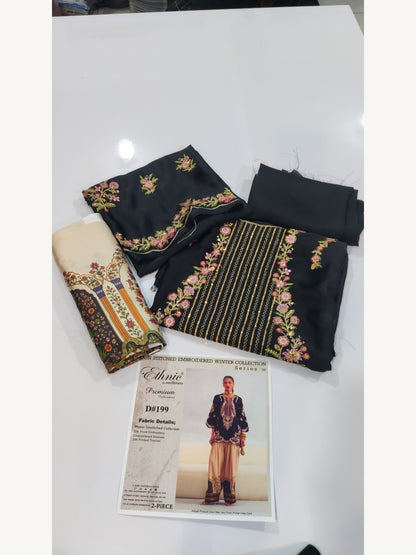 Ethnic Replica Embroidered Silk 2PC-black