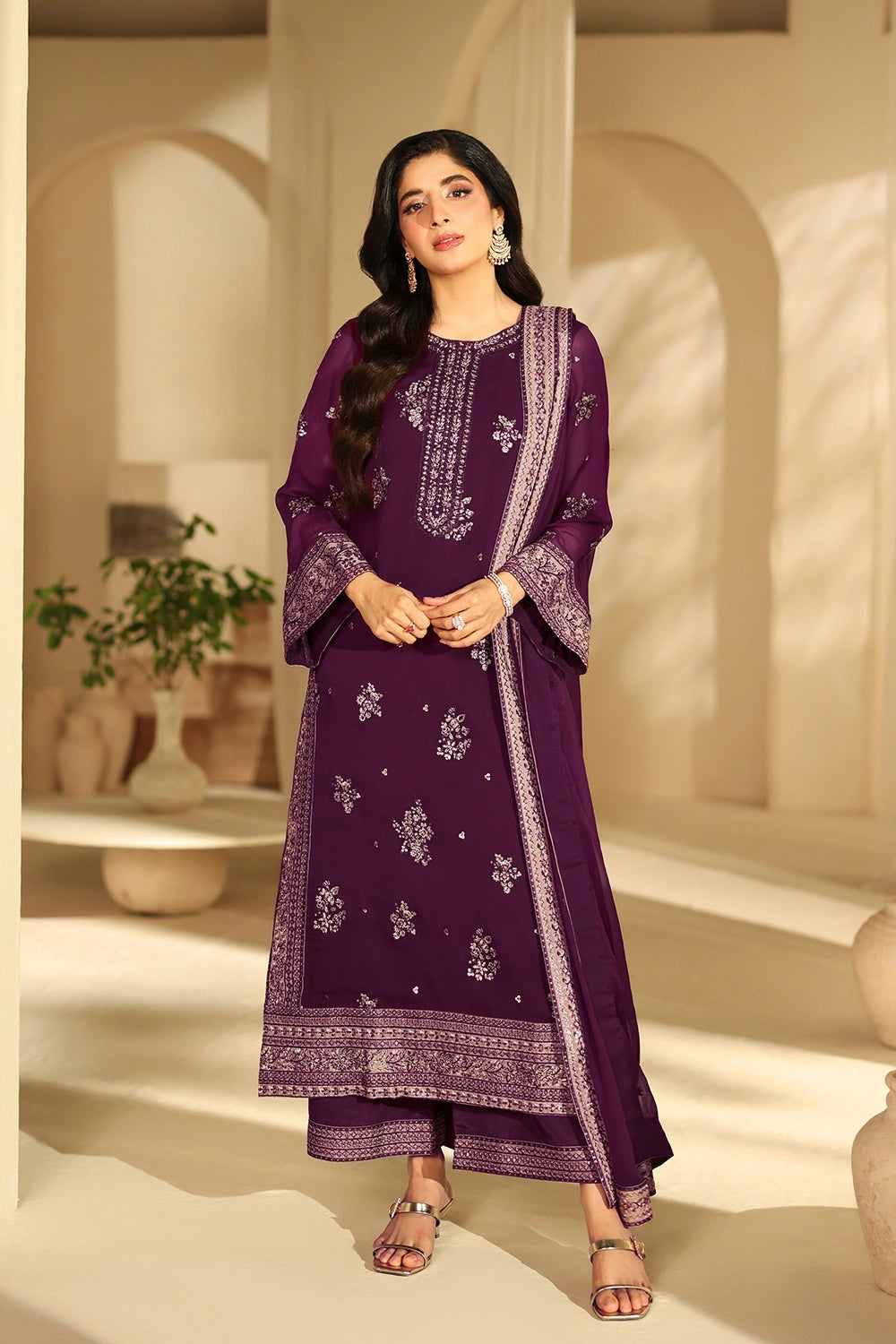 3 Piece Unstitched Embroidered Chiffon Suit