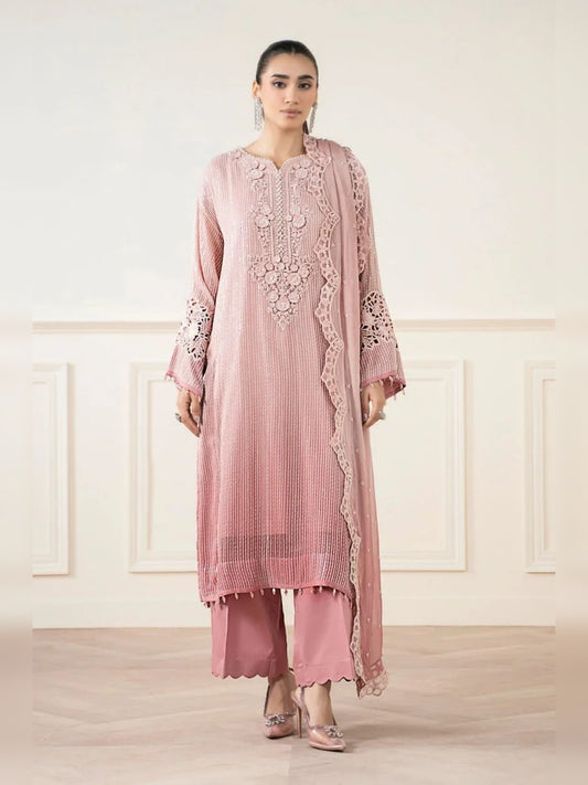 Maria.B Replica sequins embroidered dusty pink chiffon 3pc suit front view