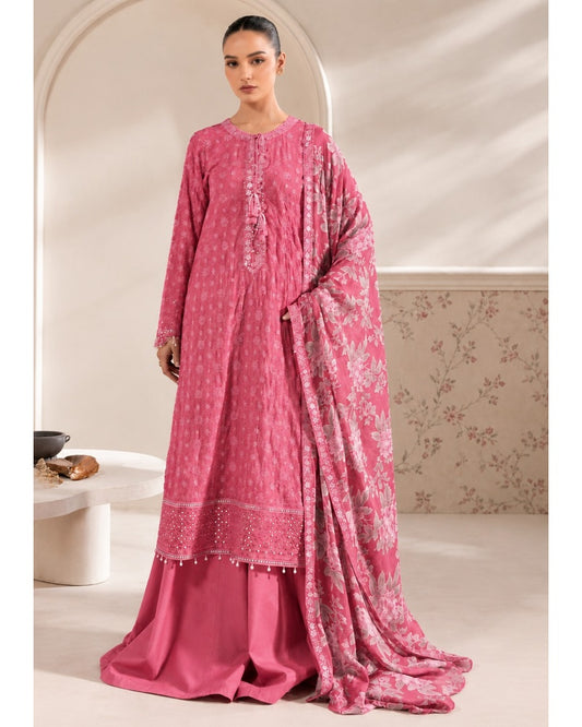 Festive collection pink sequins embroidered chiffon 3pc suit front view