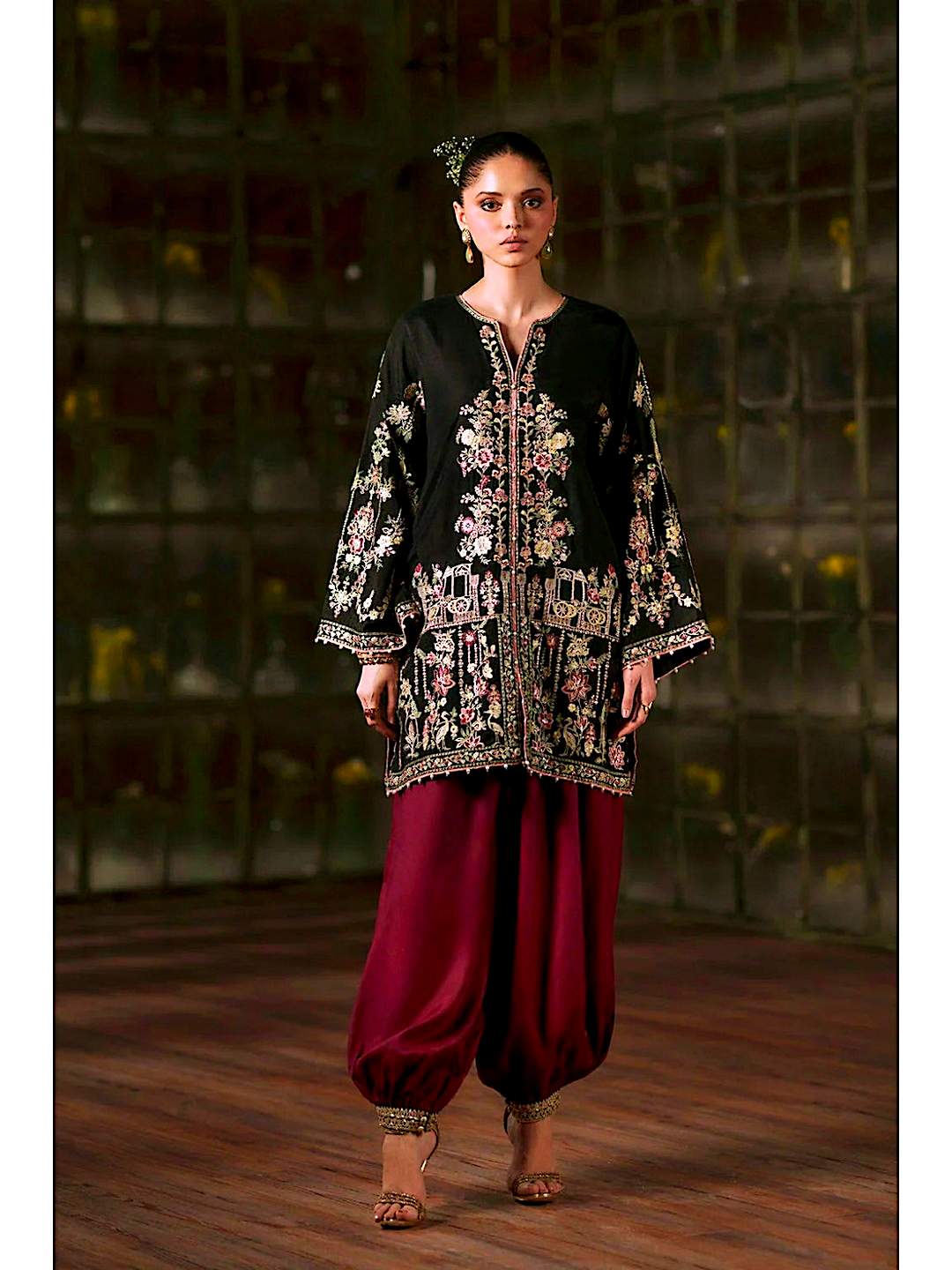 Ethnic Replica Embroidered Rawsilk 3PC