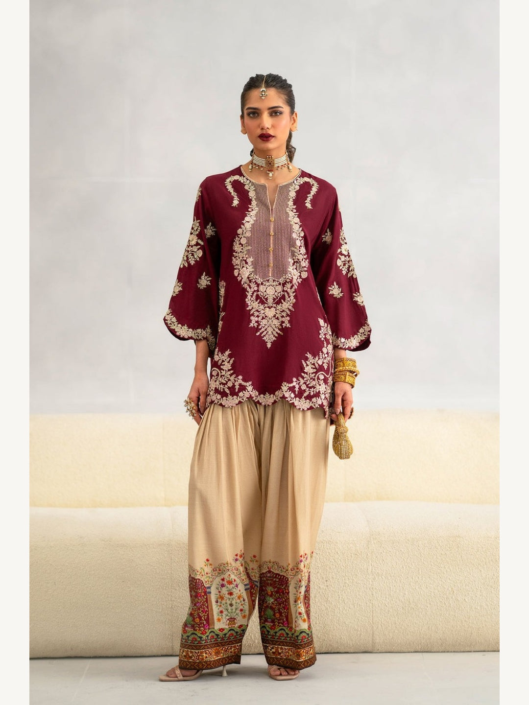 Ethnic Replica Embroidered Silk 2PC-Red