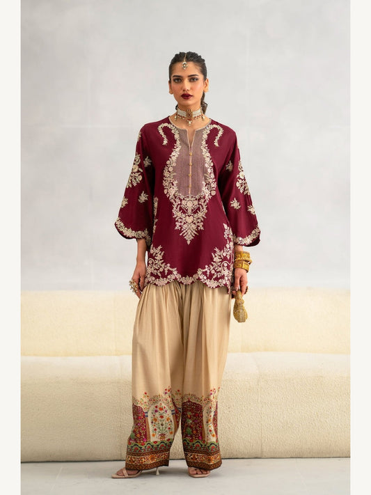 Ethnic Replica Embroidered Silk 2PC-Red