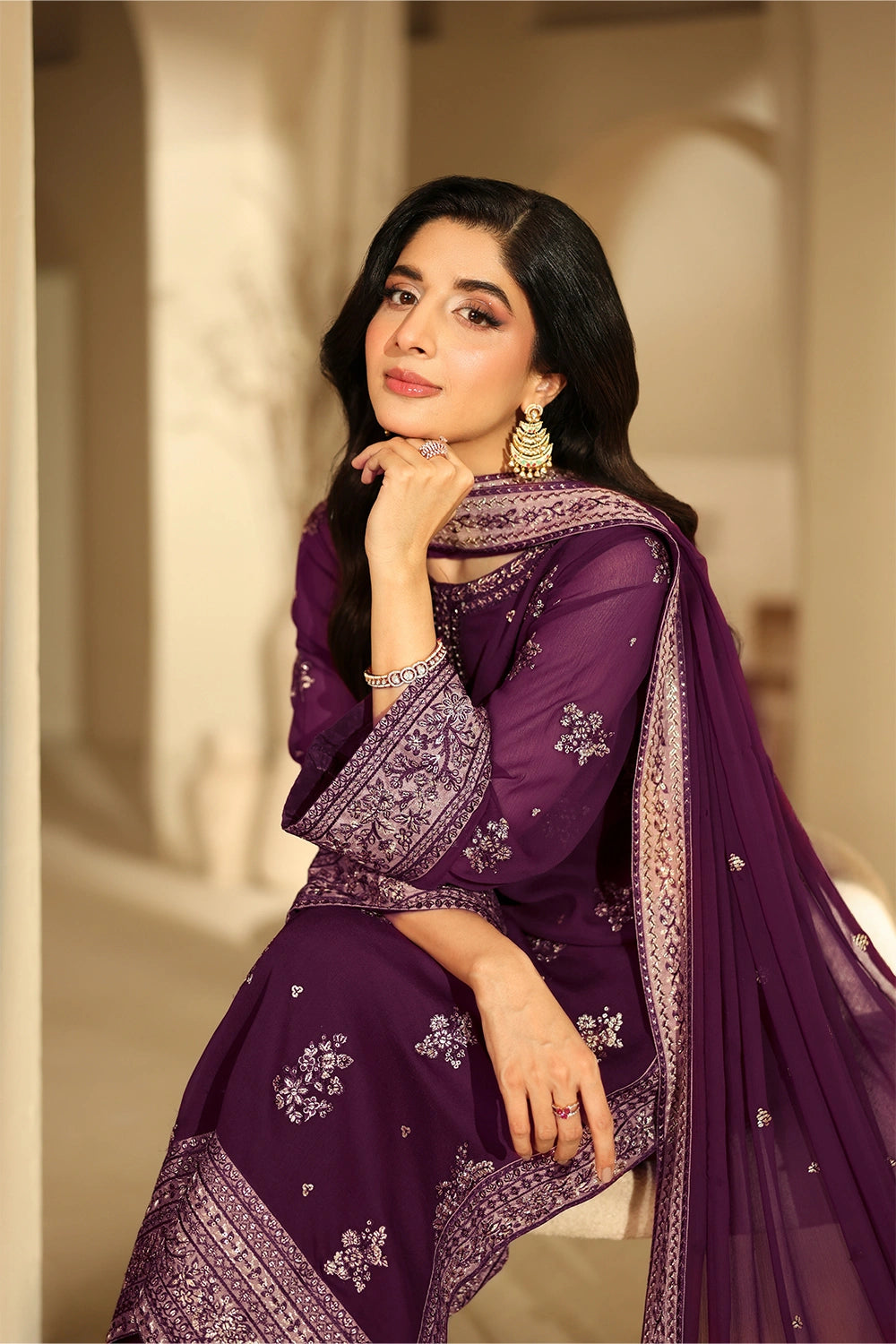 3 Piece Unstitched Embroidered Chiffon Suit