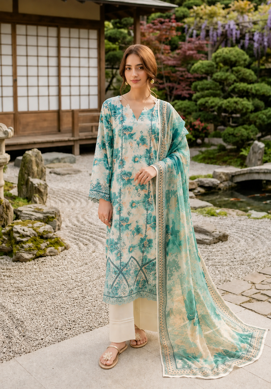 Neshay Unstitched 3PC Lawn  Suit
