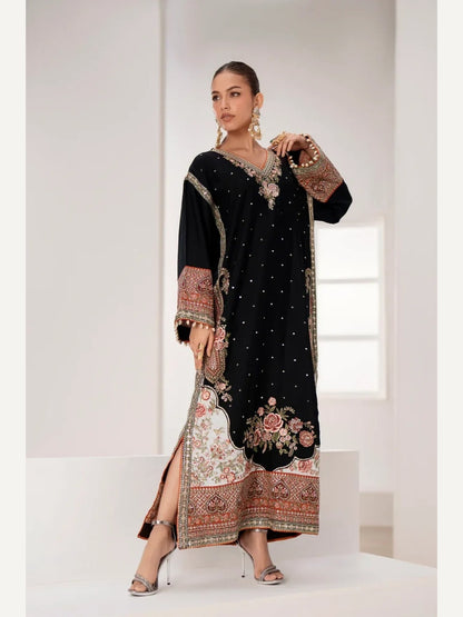 Unstitched Embroidered Rawsilk Kaftan 3PC