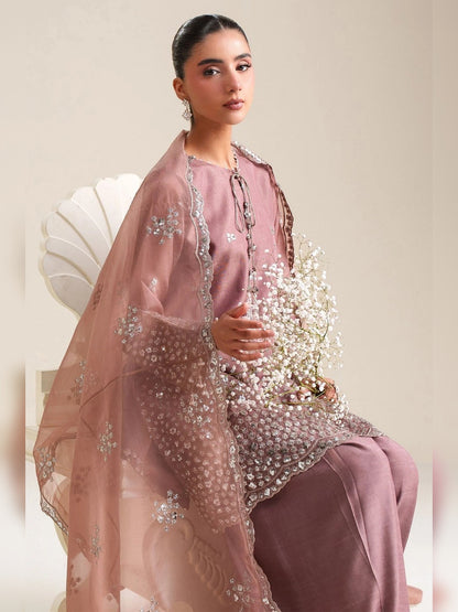 Cross Stitch Replica dusty rose suit sitting pose with embroidered dupatta