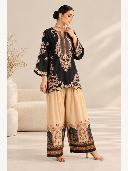 Ethnic Replica Embroidered Silk 2PC-black