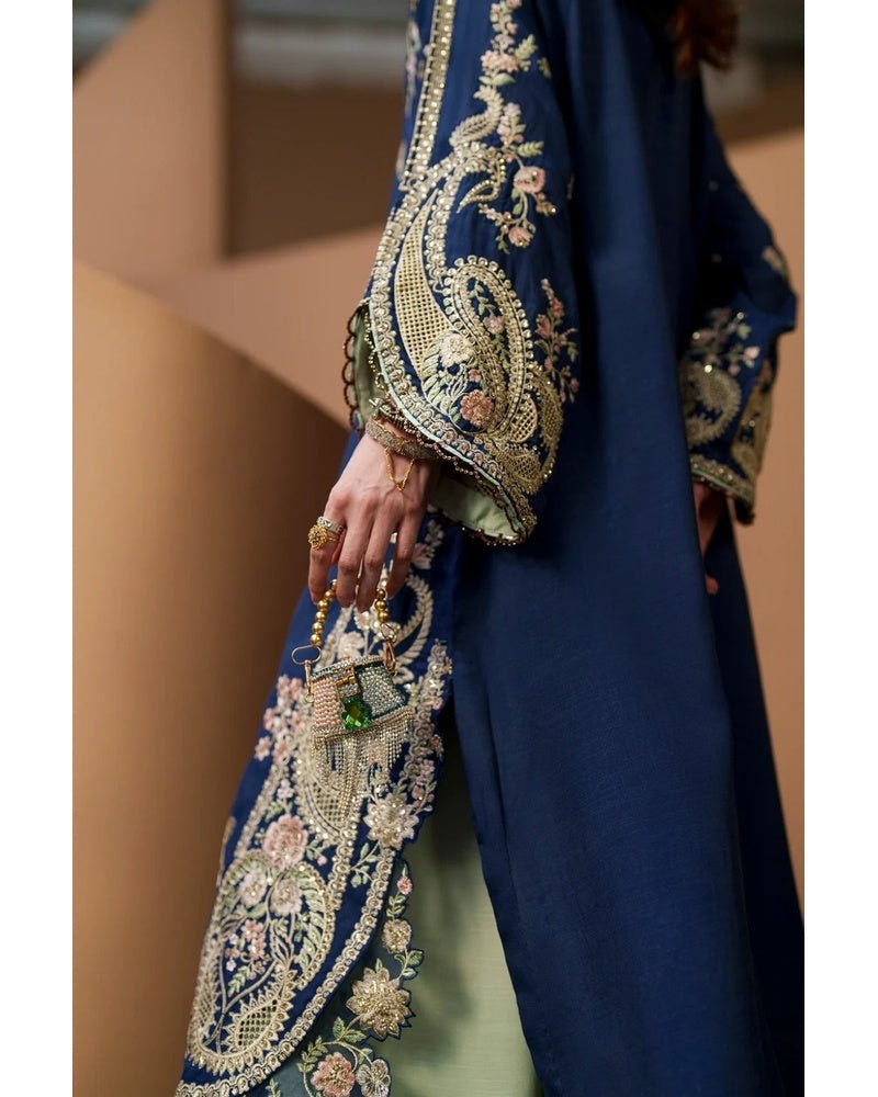 Ethnic Replica Embroidered Rawsilk Kaftan 3PC - shailiza