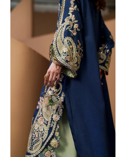 Ethnic Replica Embroidered Rawsilk Kaftan 3PC - shailiza