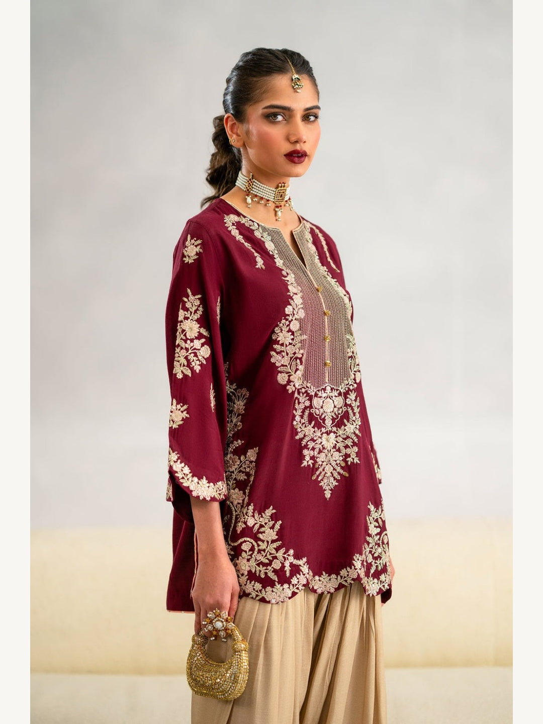 Ethnic Replica Embroidered Silk 2PC-Red