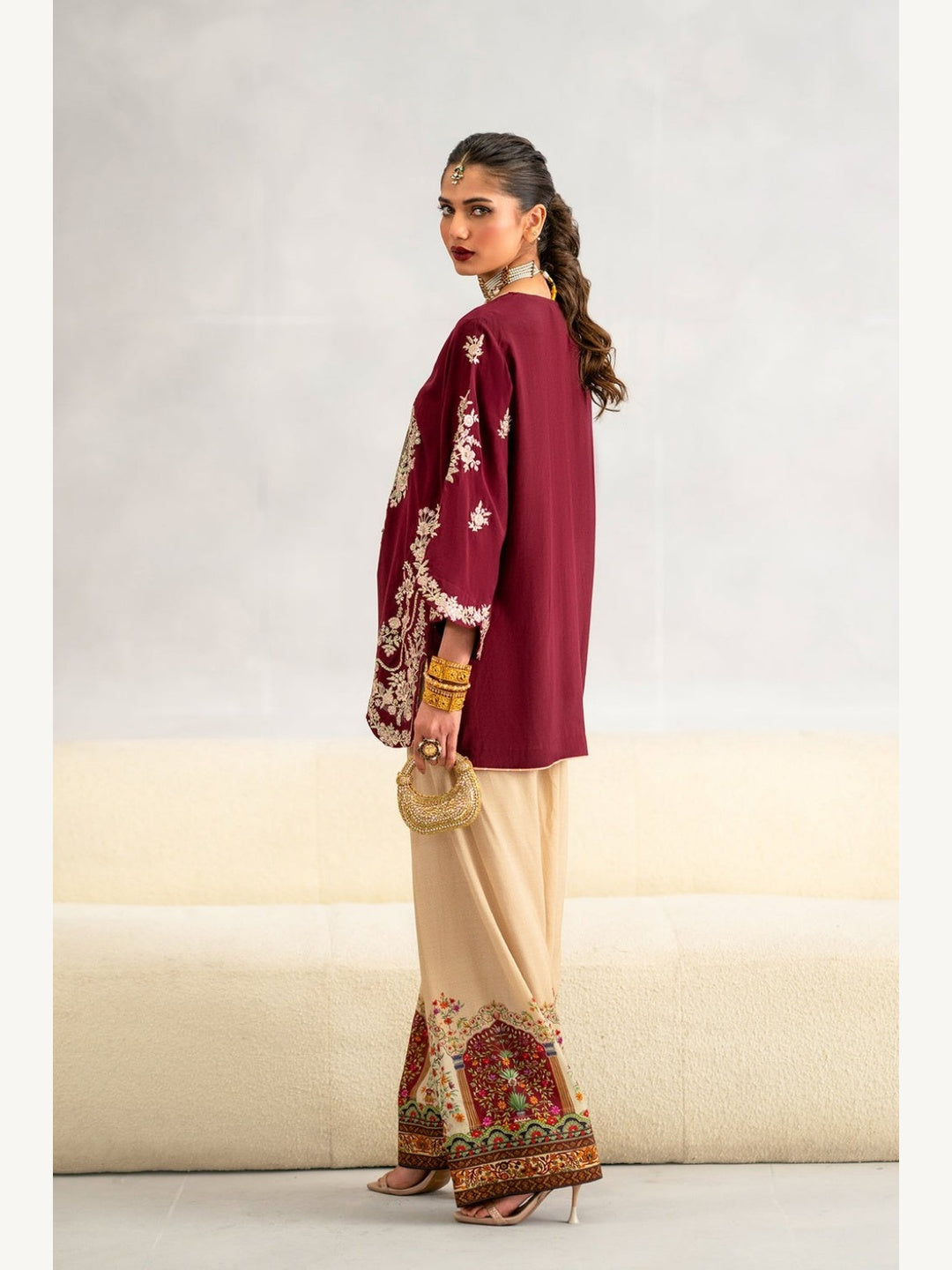 Ethnic Replica Embroidered Silk 2PC-Red