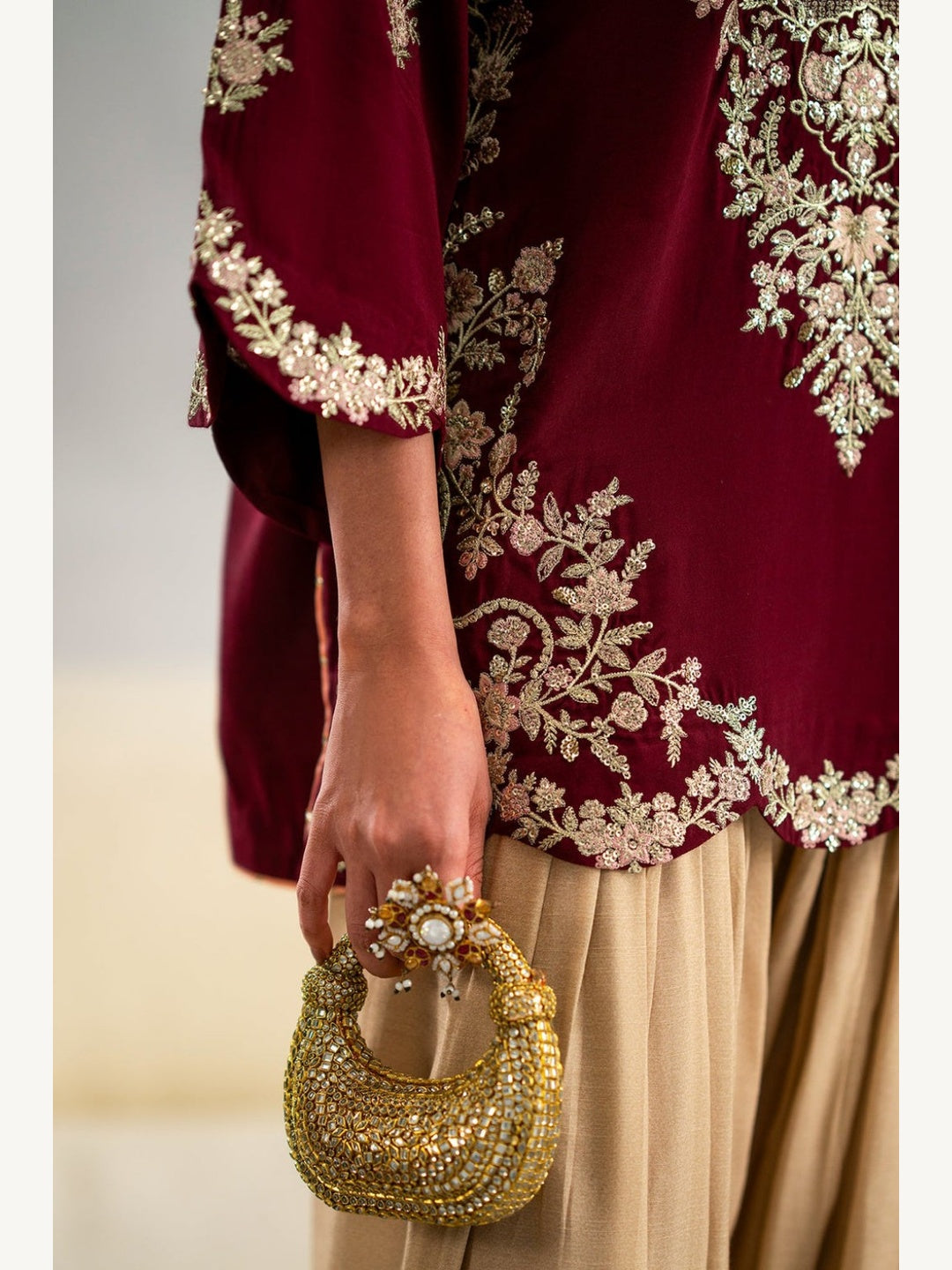 Ethnic Replica Embroidered Silk 2PC-Red