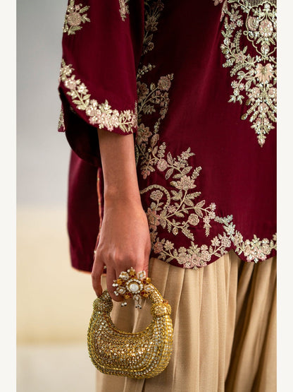 Ethnic Replica Embroidered Silk 2PC-Red