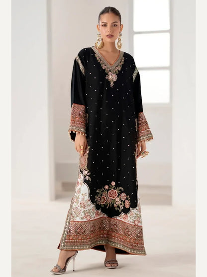 Unstitched Embroidered Rawsilk Kaftan 3PC