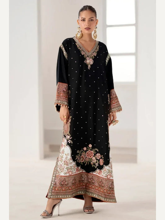 Unstitched Embroidered Rawsilk Kaftan 3PC