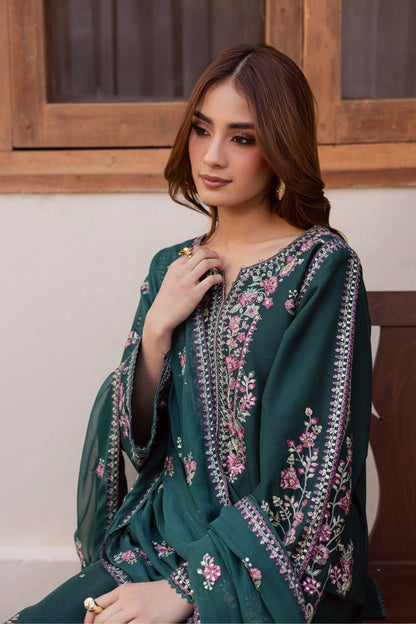 Batik Luxury embroidered teal suit neckline embroidery close-up