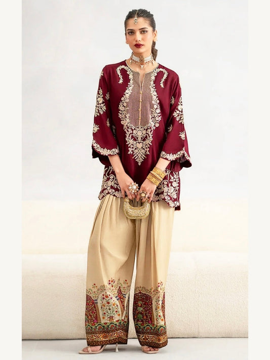Ethnic Replica Embroidered Silk 2PC-Red